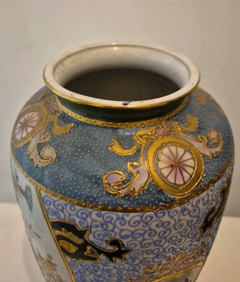 Japanische Satsuma Vase. 12 Zoll große Porzellan Keramik Kunst Vase orientalische Blumen - Bild 2 von 4