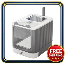 Enclosed Cat Litter Box with Lid for Cats up to 12 lbs Grey-White