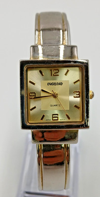 Accutime Overload Clamper Watch Womens 27mm Gold Tone Square Quartz Bracelet
