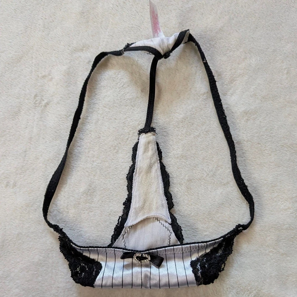 Tanga bragas de encaje satinado con lazo tanga para mujer grandes rosa negro brillante Y2K Foto 4 de 4