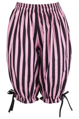 Black & Pink Striped Crepe Long Bloomers Pantaloons Cosplay Pirate Steampunk