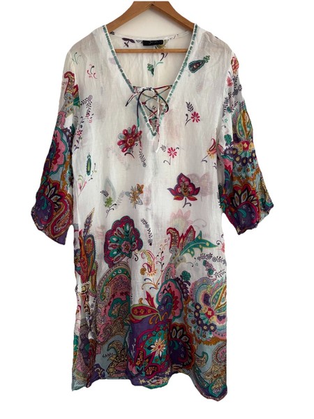Jendi Ladies Dress Size L Large Kaftan Floral 100% Cotton Beach Cover Slit