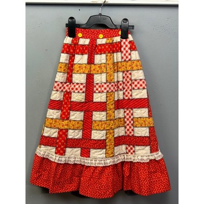 Her Majesty Skirt Girls 6X Red Multi Quilted Patchwork Maxi Lace Trim Vintage