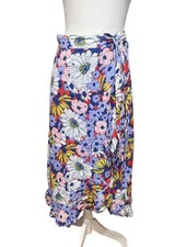 Anthropologie Maeve Sybil Wrap Skirt Sz XS Floral Tie Waist Ruffle Hem Midi