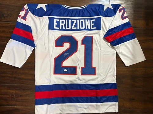 1980 USA OLYMPICS HOCKEY HAND SIGNED MIKE ERUZIONE JERSEY W/JSA/COA SIZE XL