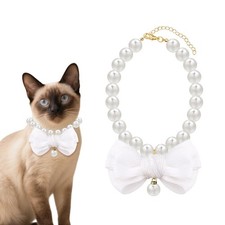 Pet Pearl Necklaces with White Bow Collars for Cats Dogs Costume Accessories ...