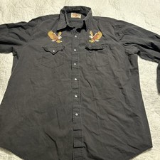 Youngbloods Shirt Mens Large Black Western Pearl Snap Eagle Embroidered Rodeo