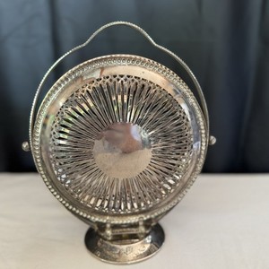 Victorian Silverplate Folding Basket with Handle Ornate Pierced Design