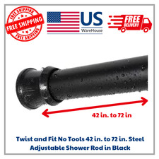 Twist and Fit No Tools 42 in. to 72 in. Steel Adjustable Shower Rod in Black