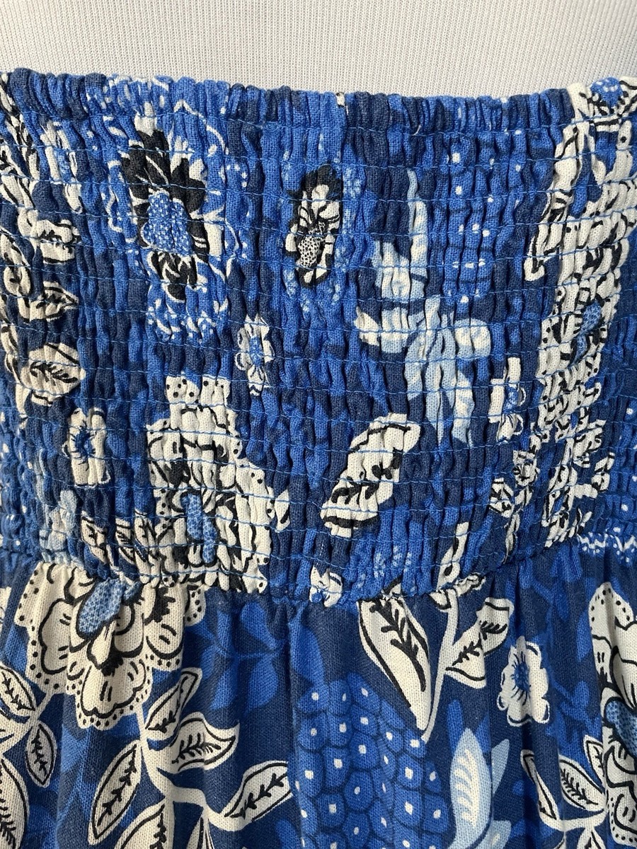 Rachel Zoe Floral Maxi Dress Sz L Linen Blend Blue White Smocked Boho  Prairie | eBay
