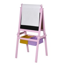 HOMCOM Kids Wooden Art Easel with Paper Roll Double-Sided Chalkboard, Whiteboard