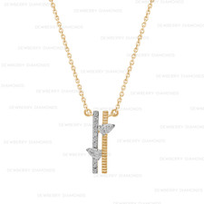 0.25 Ct Lab Grown Diamond Valentine Gift Twin Bar Pendant Chain 14K Yellow Gold