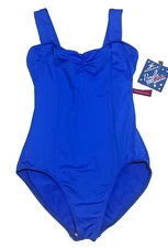 Motionwear Leotard Bodysuit Tank Sweetheart Pinch Front Blue New Nwt Women L