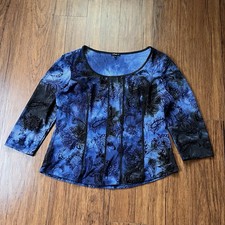 Vintage Y2K 90s Top XL Blue Floral Corset Style Velvet Burnout Fairy Whimsigoth