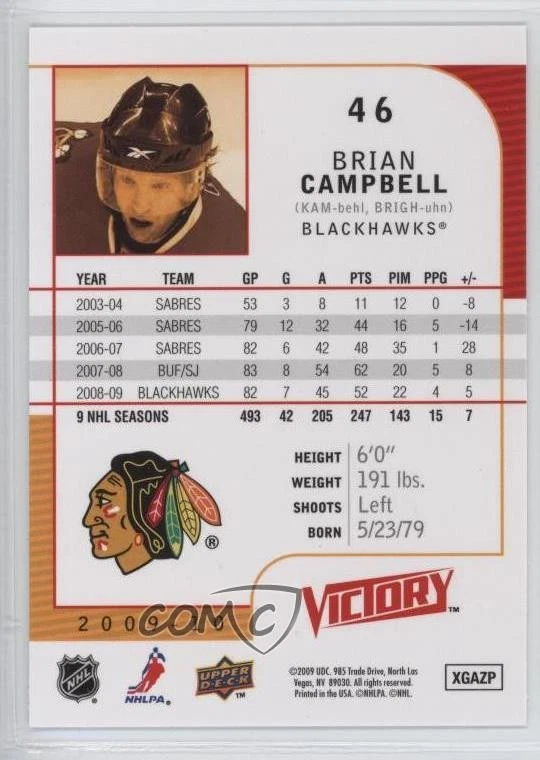 2009-10 Upper Deck Victory Brian Campbell #46 - Image 2 of 2