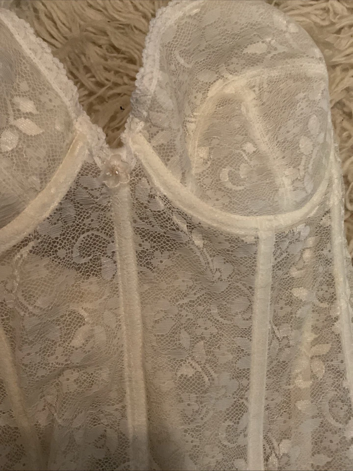 Corsé Bustier Carnaval Vintage Años 80 Encaje Blanco 313 34D, etiqueta Union EE. UU. Foto 2 de 4