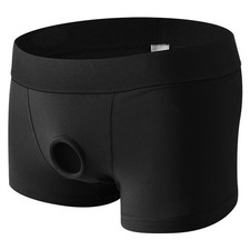 Mens 4.5cm Open Pouch Hole Boxer Shorts Cockring Panties Cotton Underwear Trunk 