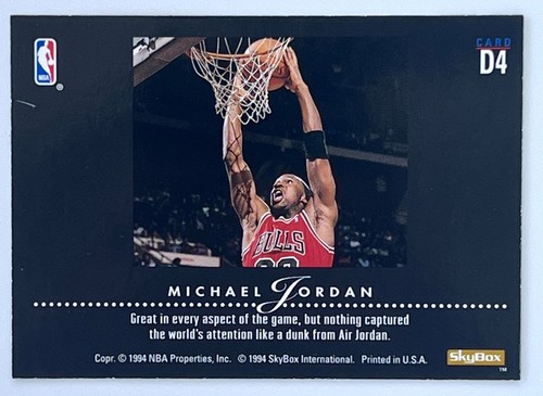 1993 Michael Jordan Skybox Dynamic Dunks #D4 Chicago Bulls - Picture 2 of 2