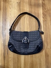 Coach Vintage Soho Black Leather Signature C Canvas Shoulder Bag F10926 Y2K