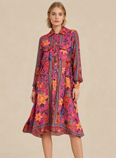Farm Rio Tropical Tapestry Pink Chemise Midi Dress Large NWT Defect $260 🌺