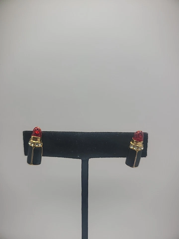 Pendientes Vintage Pierced Post Stud Lápiz Labial Forma Tono Dorado Joyería Disfraz Foto 2 de 4