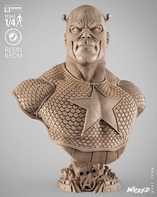 3D gedruckte 16K Resin Captain America Portrait Büste WICKED | Maßstab 1:4 UNBEMALT