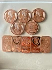 Lot of 10 - 1oz. COPPER .999 - Five Lincoln  Rounds/ Five Morgan Bars - NEW