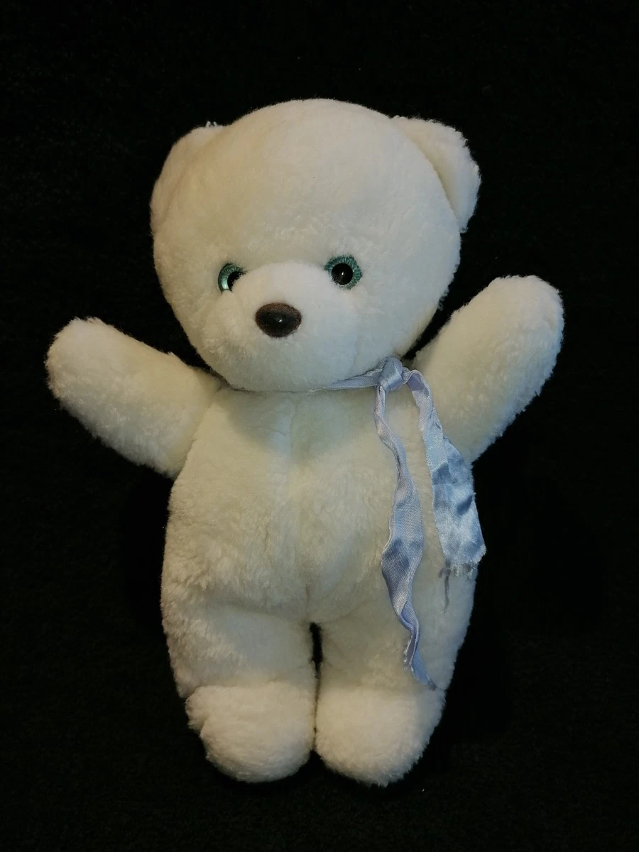 OURS ANCIEN VINTAGE A CARREAUX DAMIER ROUGE BLEU DOUDOU PELUCHE NOUNOURS 55 CMS