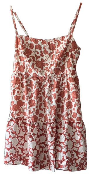 French Connection White/Brown Floral Lyocell/Linen Smocked A-Line Dress 14