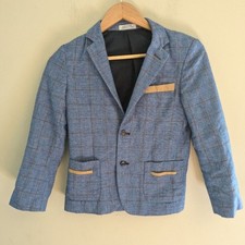 Sahara Club Boys Blue Linen Windowpane Check Blazer Size 8
