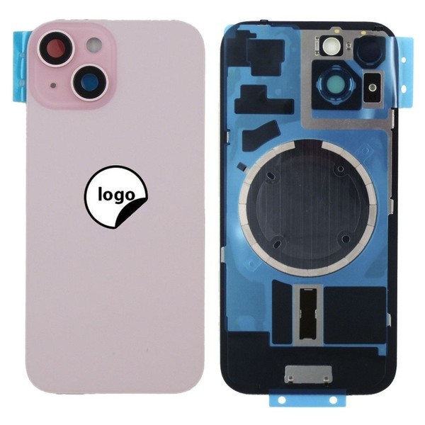 Tapa trasera iPhone 15 ROSA (Unibody, Soporte Metal, Iman y Lente)(logo).24h