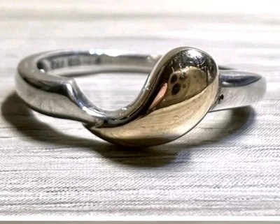 Designer Signed S & G Sterling Silver & 14k Yellow Gold Band Ring, Size 9.25