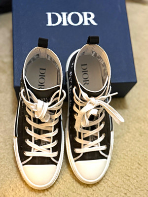 Dior B23 High Top Lace-Up Sneakers Gray/Clear Monogram Logo 3SH118YJP