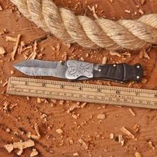 Custom Hand Made Damascus Steel Blade Dagger Folding Pocket Knife With Ram Horn