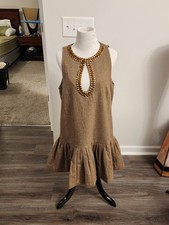 Anthropologies NWT Beaded Keyhole Brown Mini Dress Size Medium MSRP $178