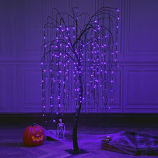 7 Ft. Purple Pre-Lit LED Halloween Tree Artificial Christmas Tree with Spiders a