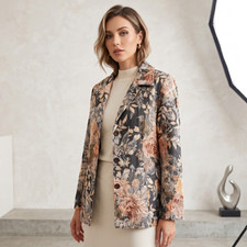VTG 90s First Option Floral Jacquard Blazer Jacket L Tapestry Whimsigoth Cottage