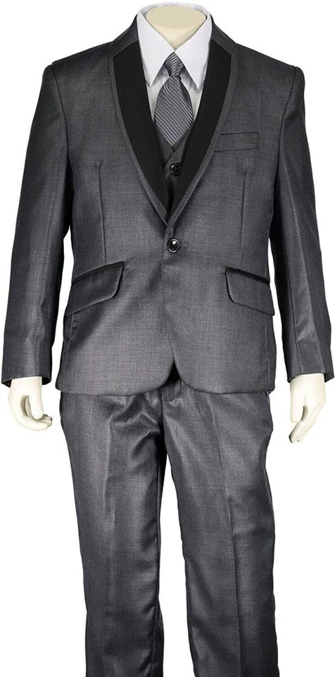 Conjunto de traje de esmoquin formal de satén con cuello chal Art Hoffman para niño de 5 piezas - LIQUIDACIÓN Foto 3 de 4