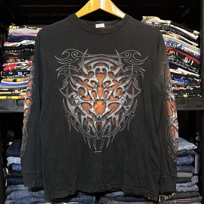Vintage 2007 Hog Shop Cycles Tribal Flame Faded Graphic Long Sleeve Shirt M