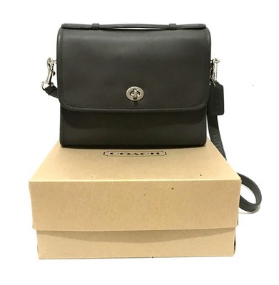 RARE Coach Vtg Classic Dark Gray Leather Sm Messenger Court Brief