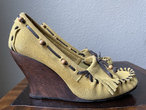 SAM EDELMAN Suede MOCCASINS Wooden Platform SHOES Size 10 SHIP FREE