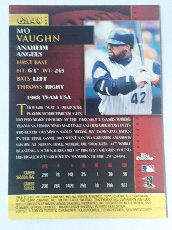 2001 Topps Chrome Baseball Mo Vaughn Going For Gold - Image 2 of 2
