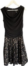 Adrianna Papell Black & Nude Lace Dress with Cowl Neck & Ruching UK 8 Flared