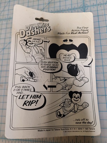 Mighty Mouse 1982 Takara Dynamite Dashers 4” tall plastic flip Sealed MOC Crease - Picture 5 of 8