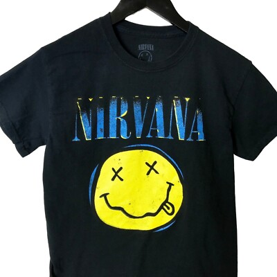 Nirvana T Shirt Smiley Hard Rock Band Graphic Tee Short Sleeve 100 