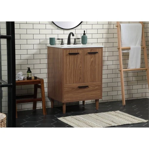 Elegant Decor Baldwin 24" Aluminum MDF Single Bathroom Vanity in Walnut Brown - Picture 2 of 8