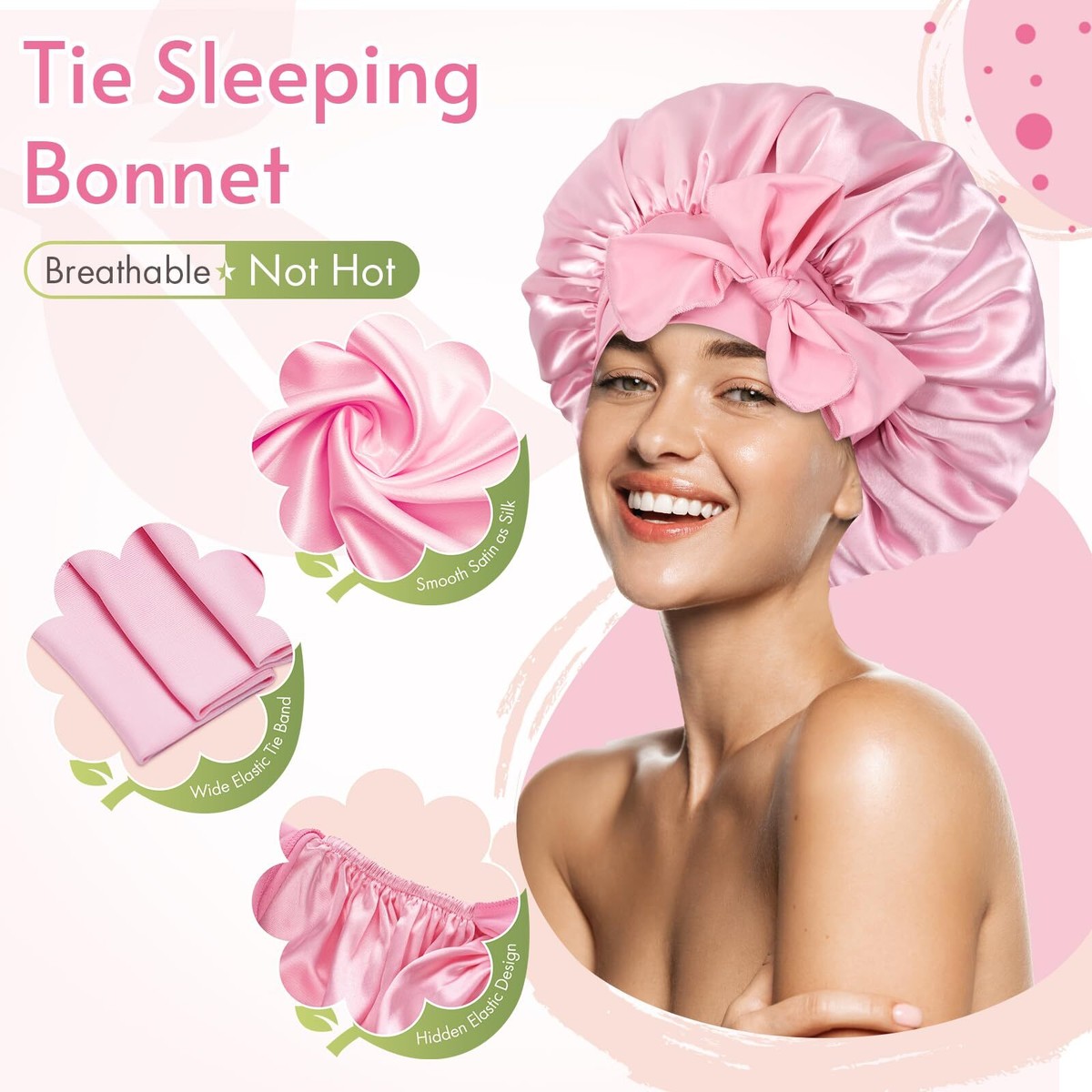 Satin Schlafhaube Doppelseitig | Verstellbare Nachtmütze Für Damen | Haarschutz Beim Schlafen | Rosa | Einheitsgröße