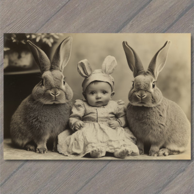 STICKER Baby Rabbits Lace Dress Victorian Era Odd Fantasy Whimsical Bunny Retr