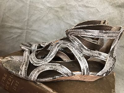 Womens Metallic Snakeskin Print STRAPPY SANDALS Cork Heel Wedges PYTHON  Report