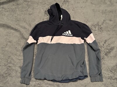 Adidas Hoodie Mens Small Blue Gray Essential Color Block